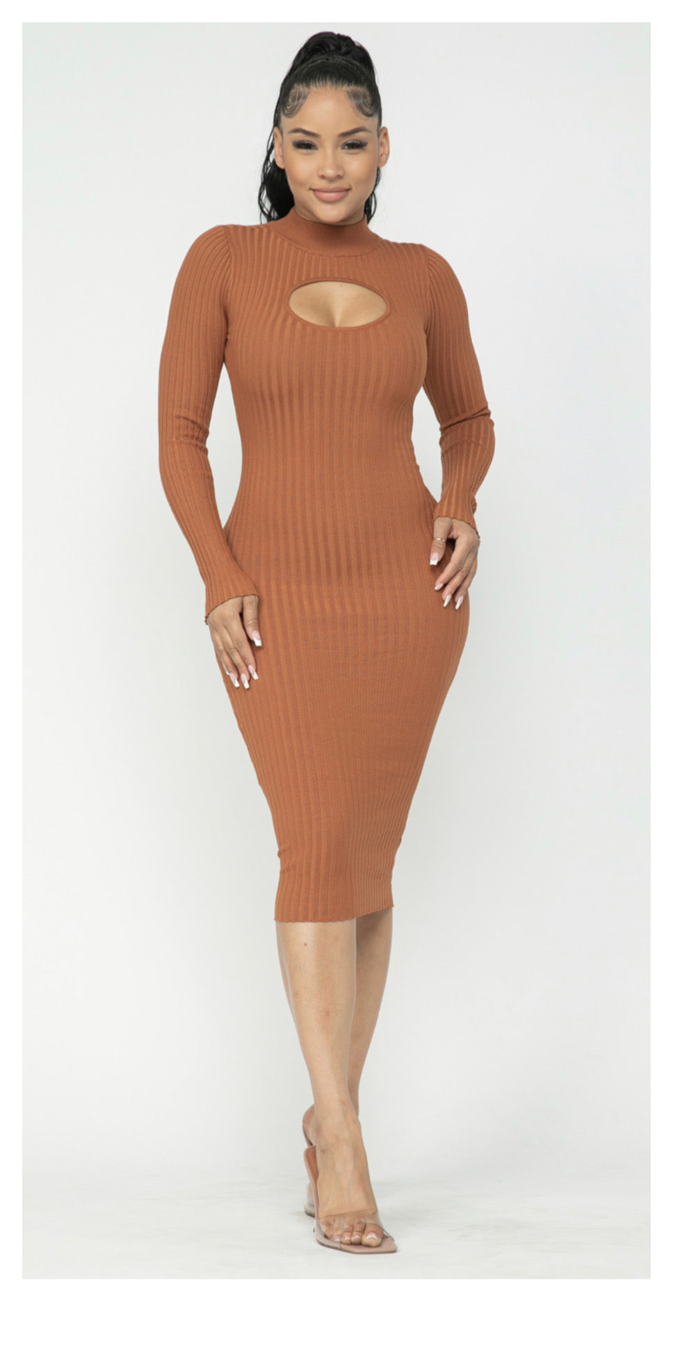 Key Hole Mock Neck Dress