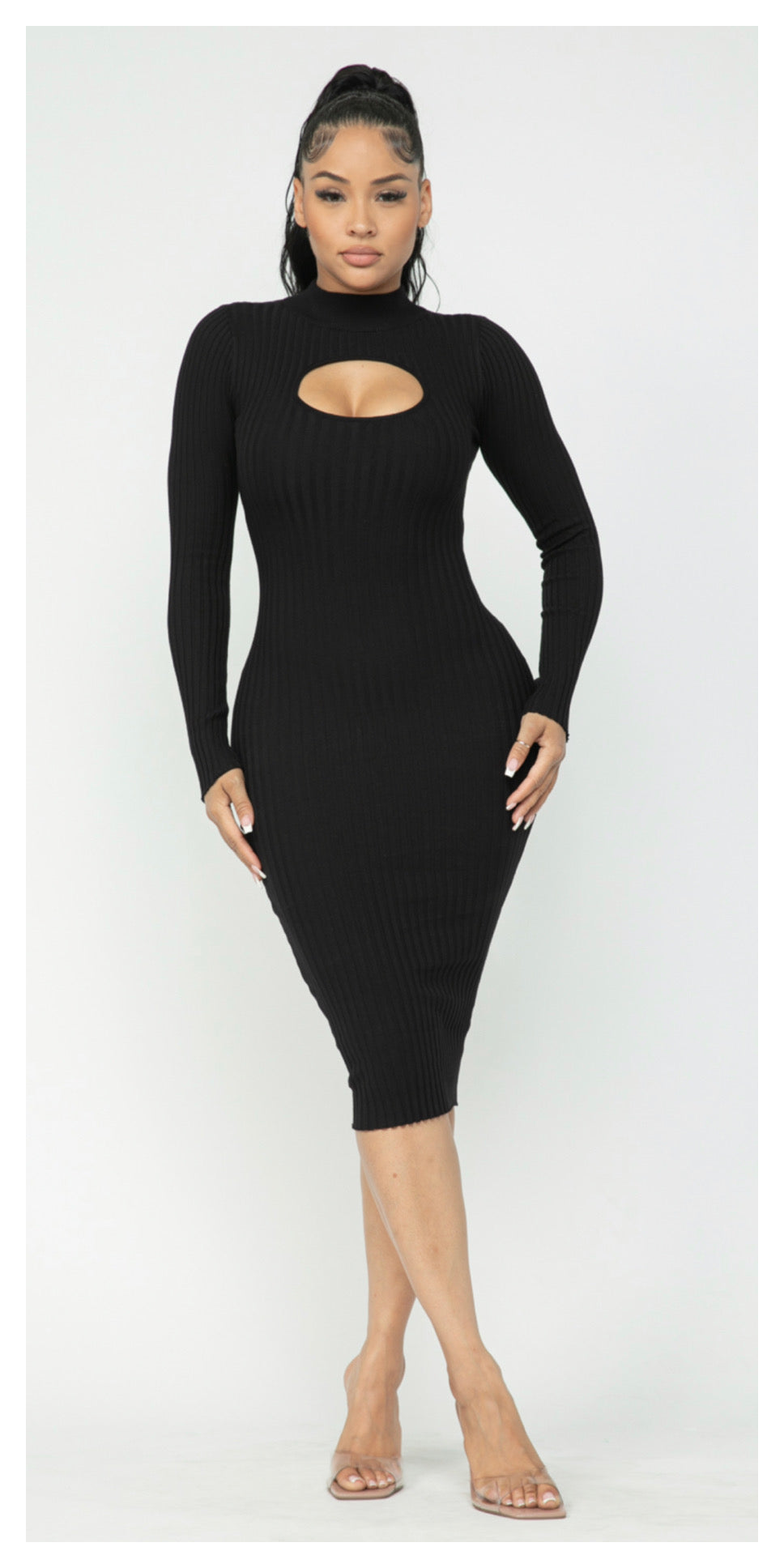 Key Hole Mock Neck Dress