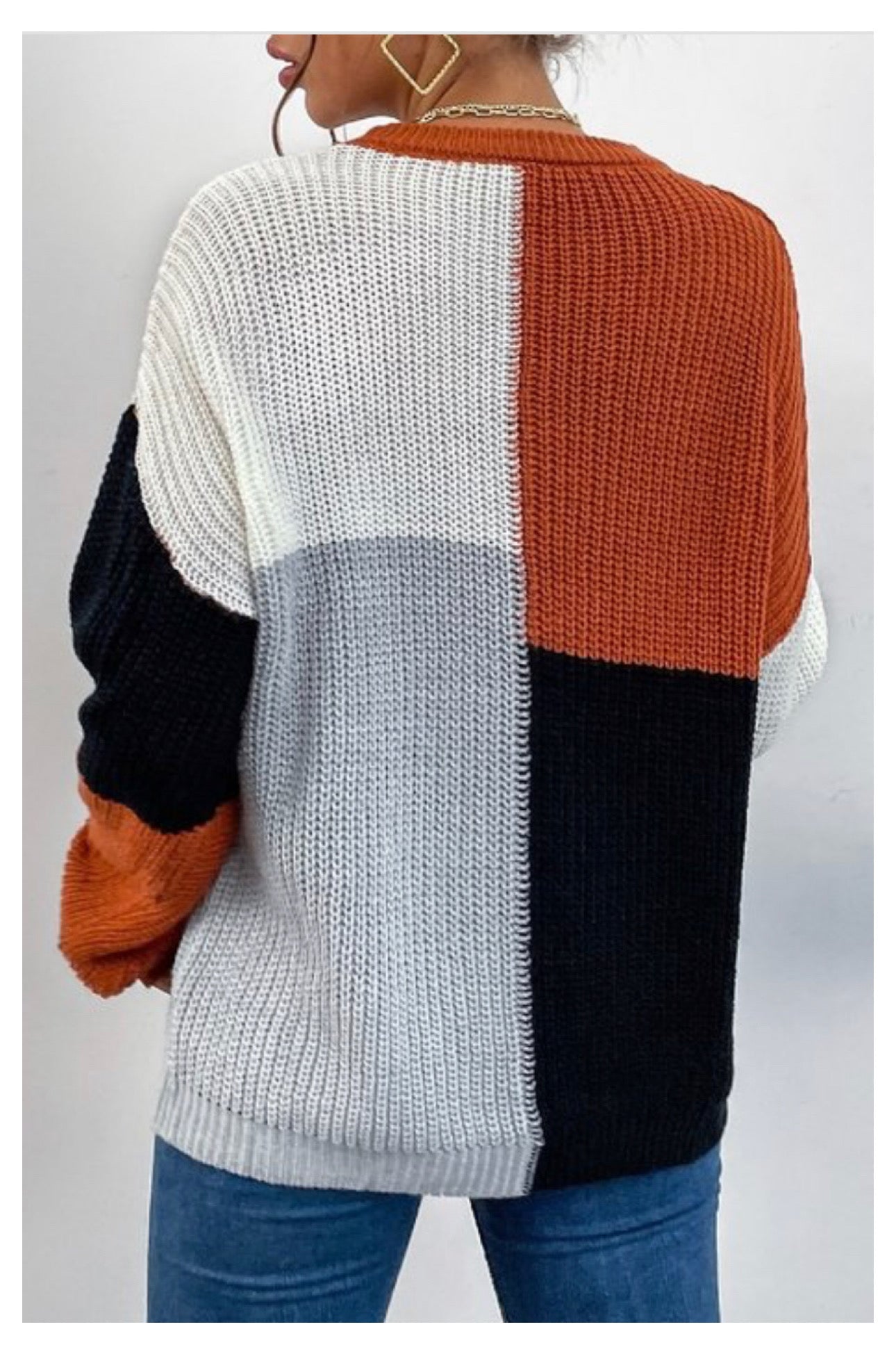 Plaid Color Block Knit Loose Sweater