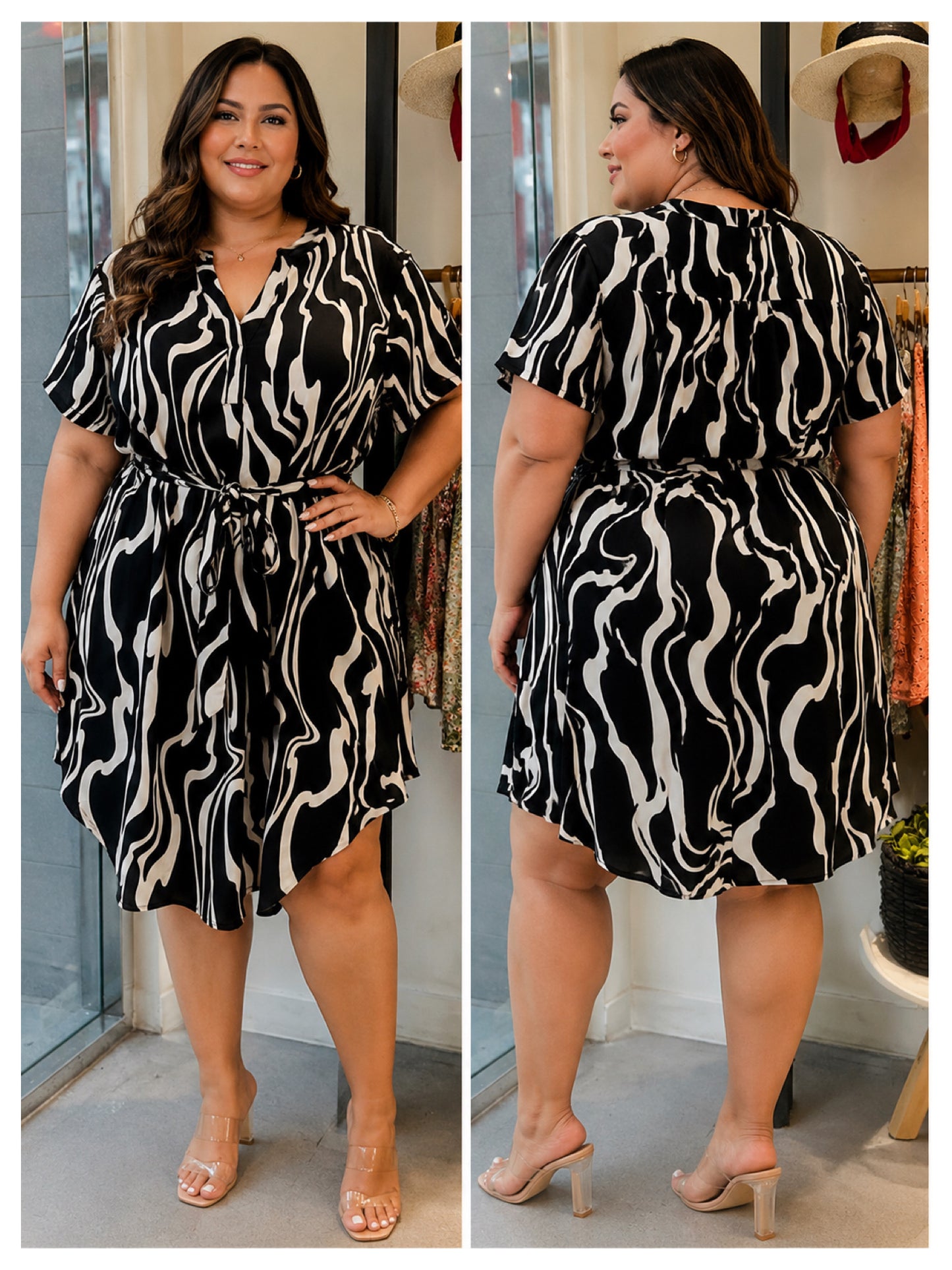 Plus Size Marble Shirt Midi Dress