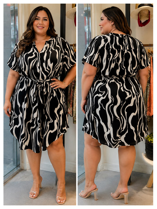 Plus Size Marble Shirt Midi Dress